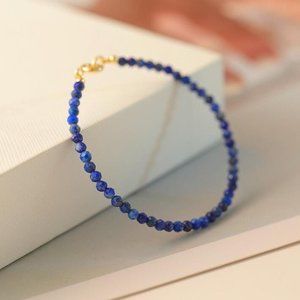 Genuine Tiny Lapis Lazuli Beaded Bracelet -Natural Lapis Lazuli Stone Dainty